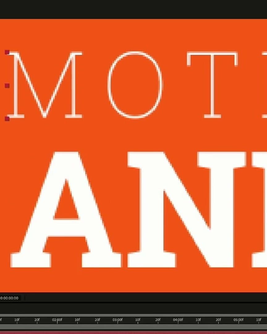 A lesson in After Effects: a name title in white on orange, the timeline below